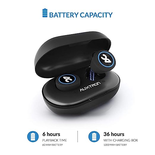 Auxtron AirBolt 505 True Wireless (TWS) Earbuds - Bluetooth 5.0, Full Touch Earphones, IPX5 Water Resistant, HD Stereo Sound, High Bass, InBuilt MIC, Upto 36 Hours Playtime with Charging Case (Blue + Black) Auxtron AirBolt 505 True Wireless (TWS) Earbuds - Bluetooth 5.0, Full Touch Earphones, IPX5 Water Resistant, HD Stereo Sound, High Bass, InBuilt MIC, Upto 36 Hours Playtime with Charging Case (Blue + Black)